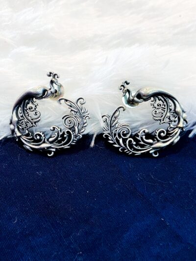 Brass Earring Studs Peakcock with leaves