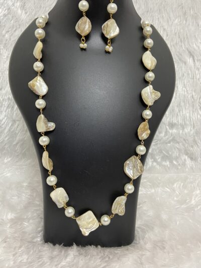 White Stones and Pearl Mala set with Earrings