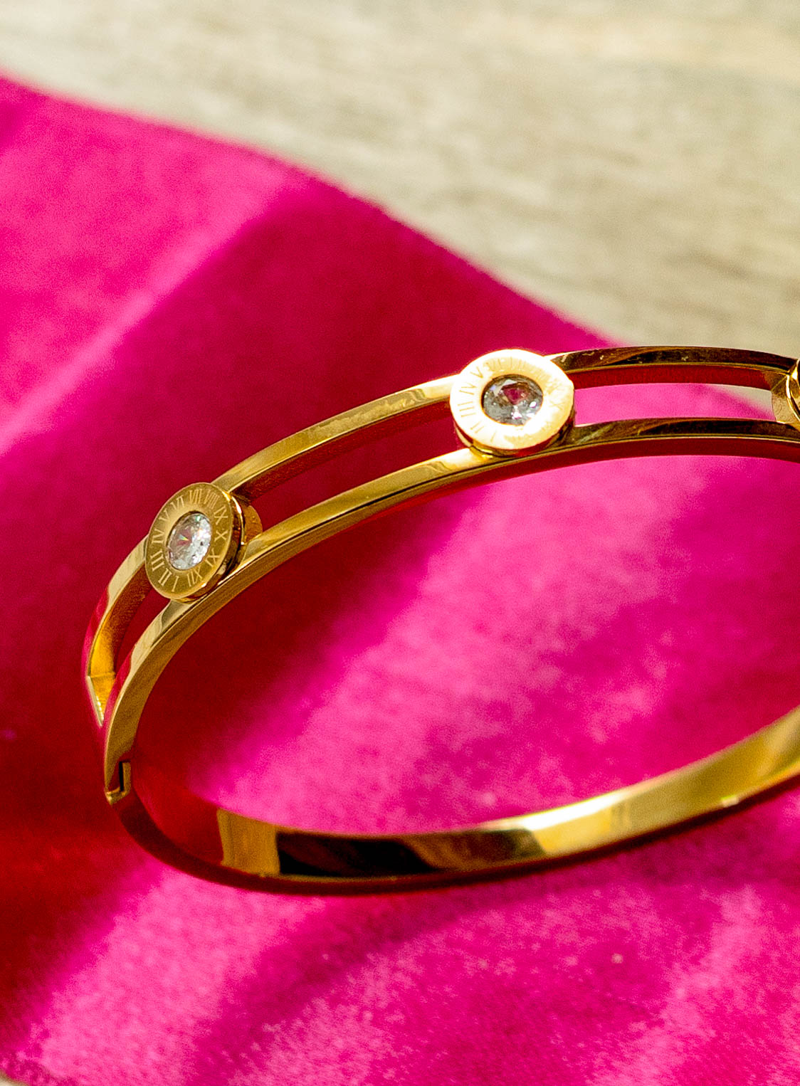 Roman Numeral Bangle Bracelet with Open Design - Image 2