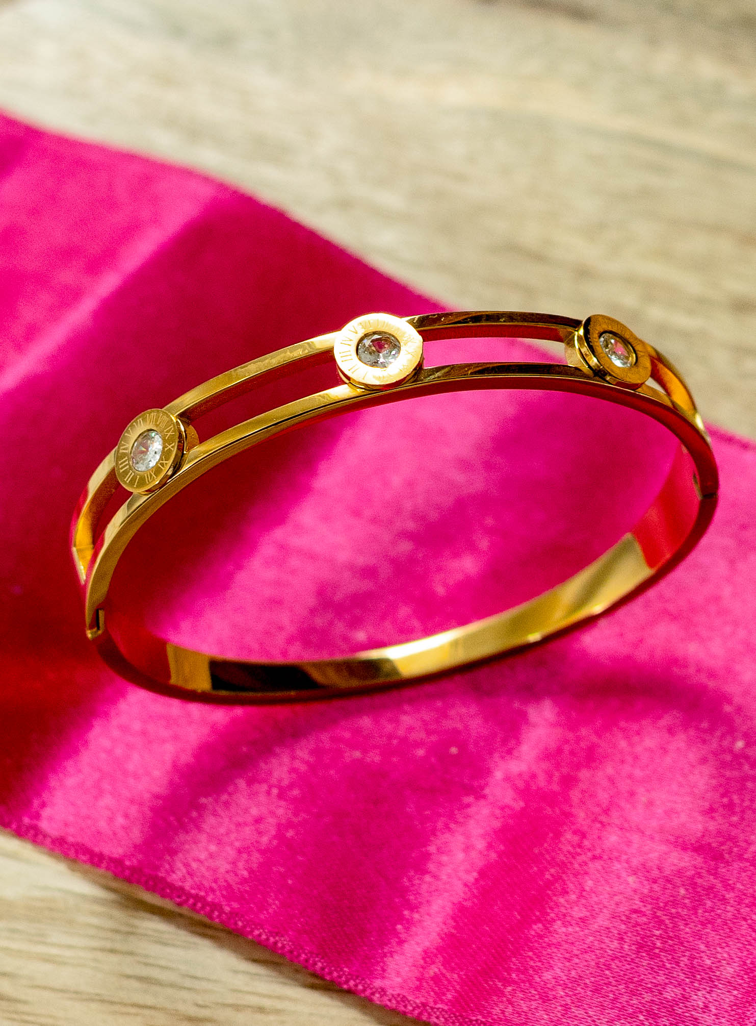 Roman Numeral Bangle Bracelet with Open Design