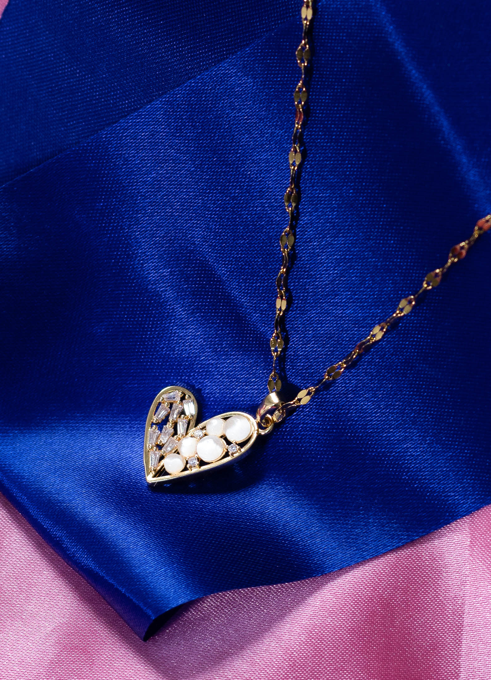 Heart Pendant Necklace with Crystal and Pearl Accents - Image 2