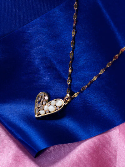 Heart Pendant Necklace with Crystal and Pearl Accents