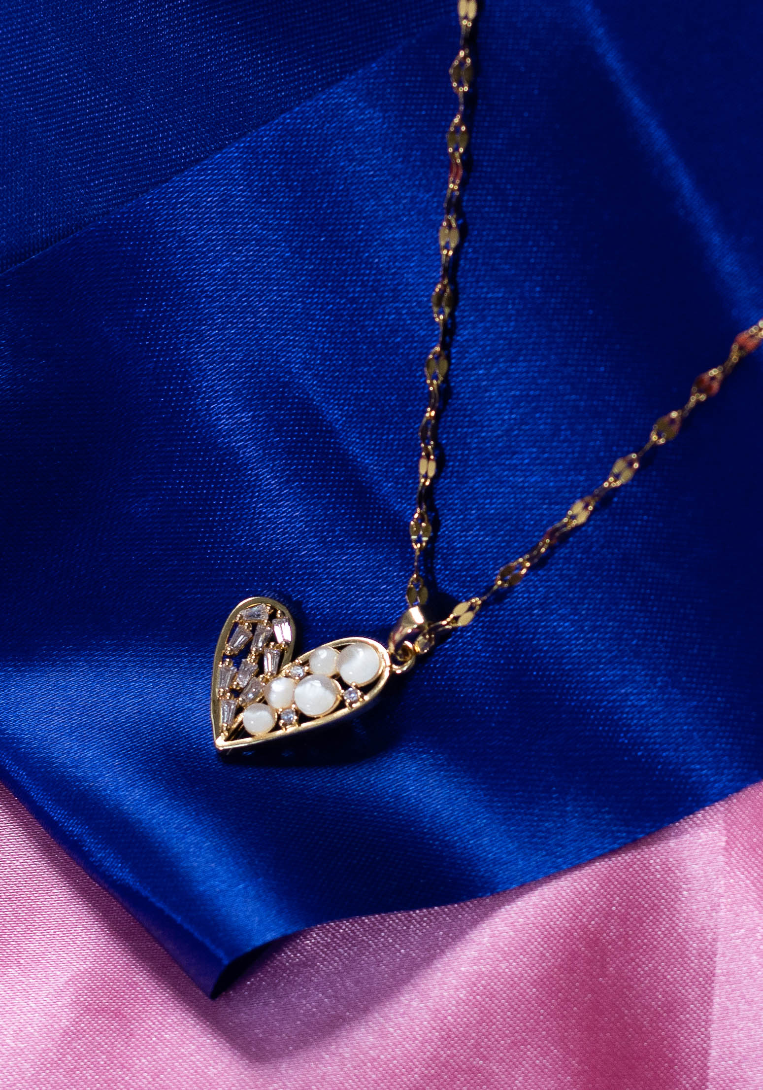 Heart Pendant Necklace with Crystal and Pearl Accents