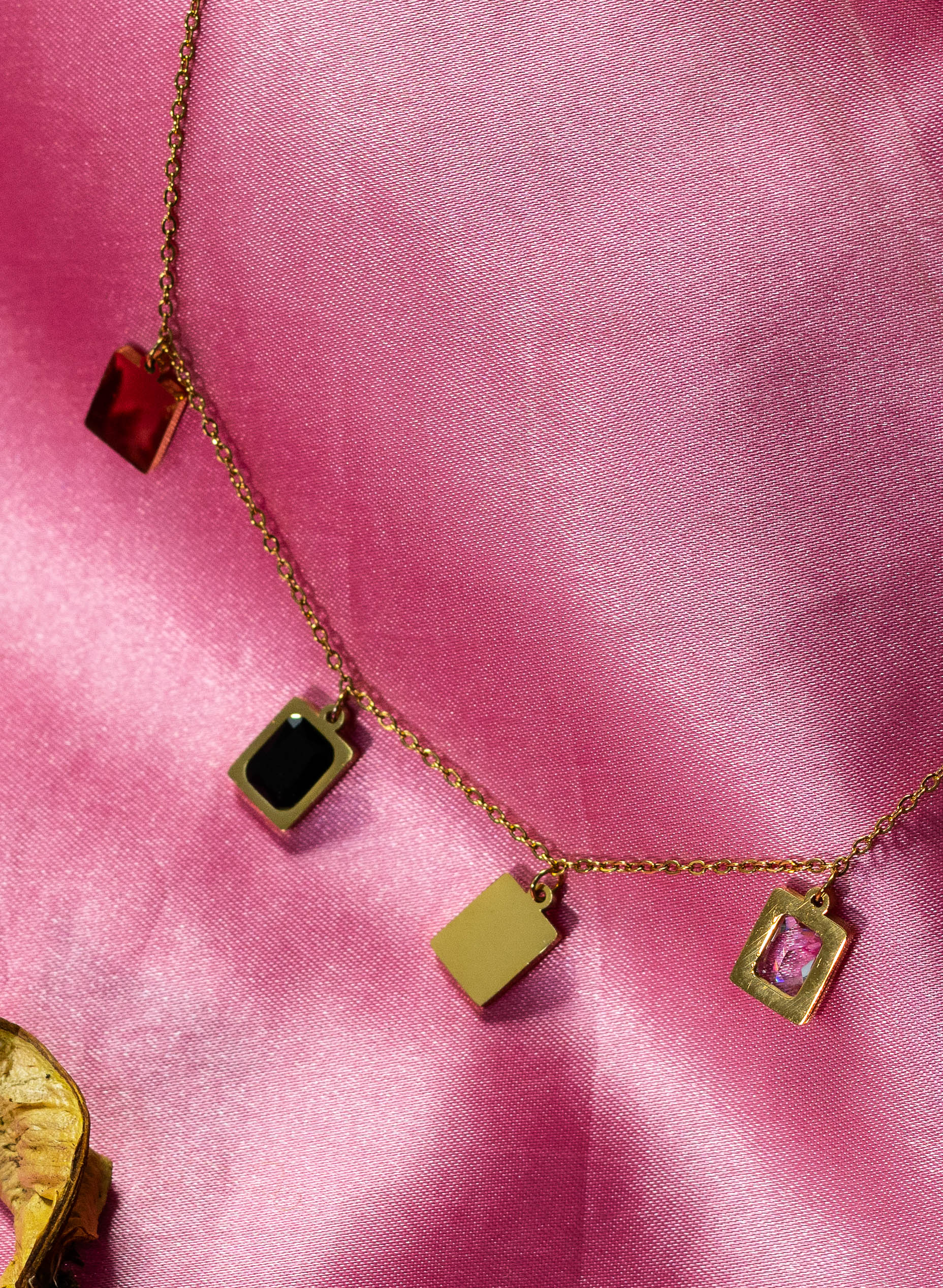 Square Gemstone Charm Necklace - Image 2