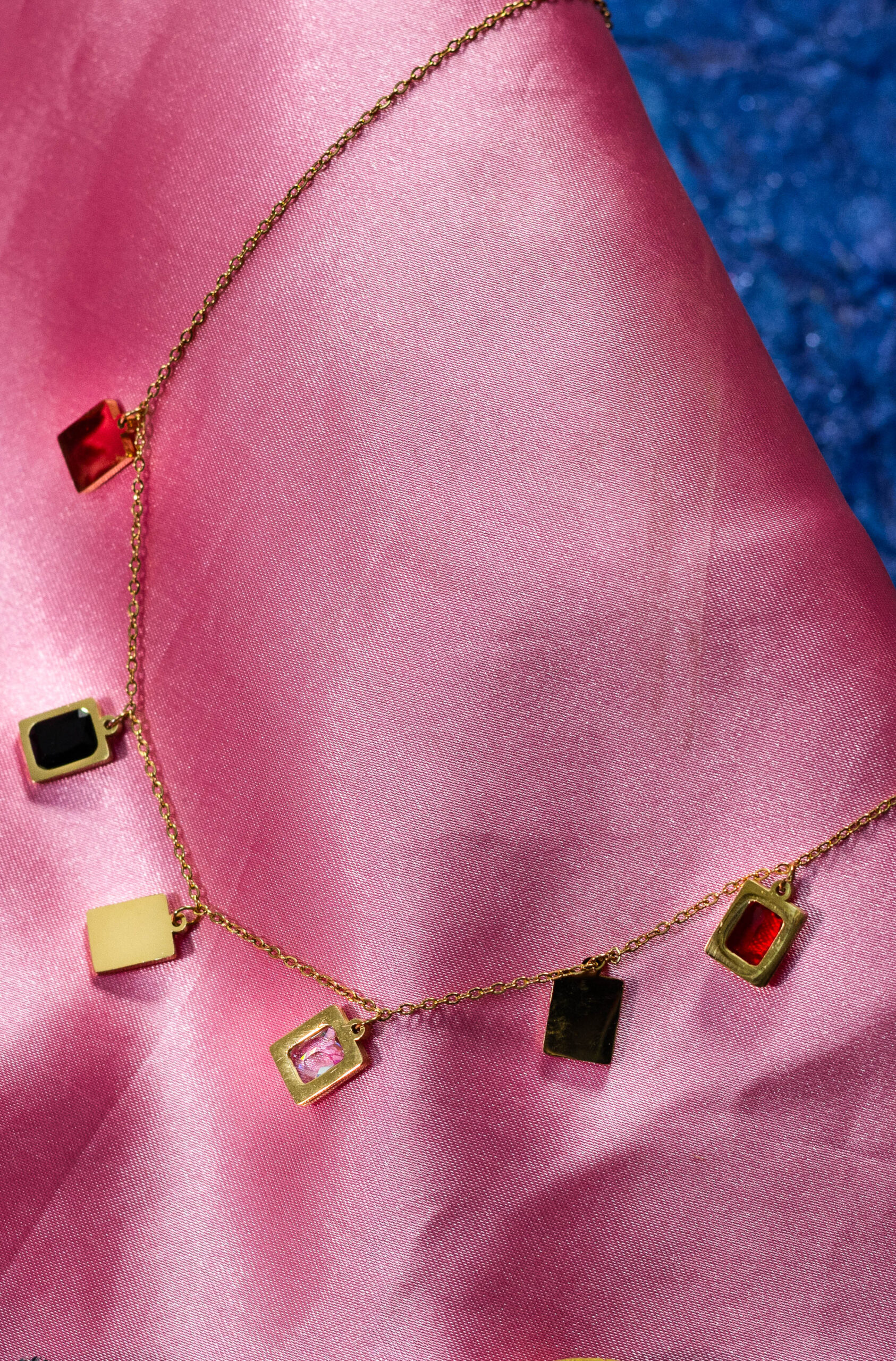 Square Gemstone Charm Necklace