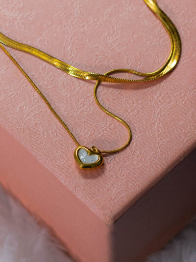 Layered Heart & Herringbone Necklace Set