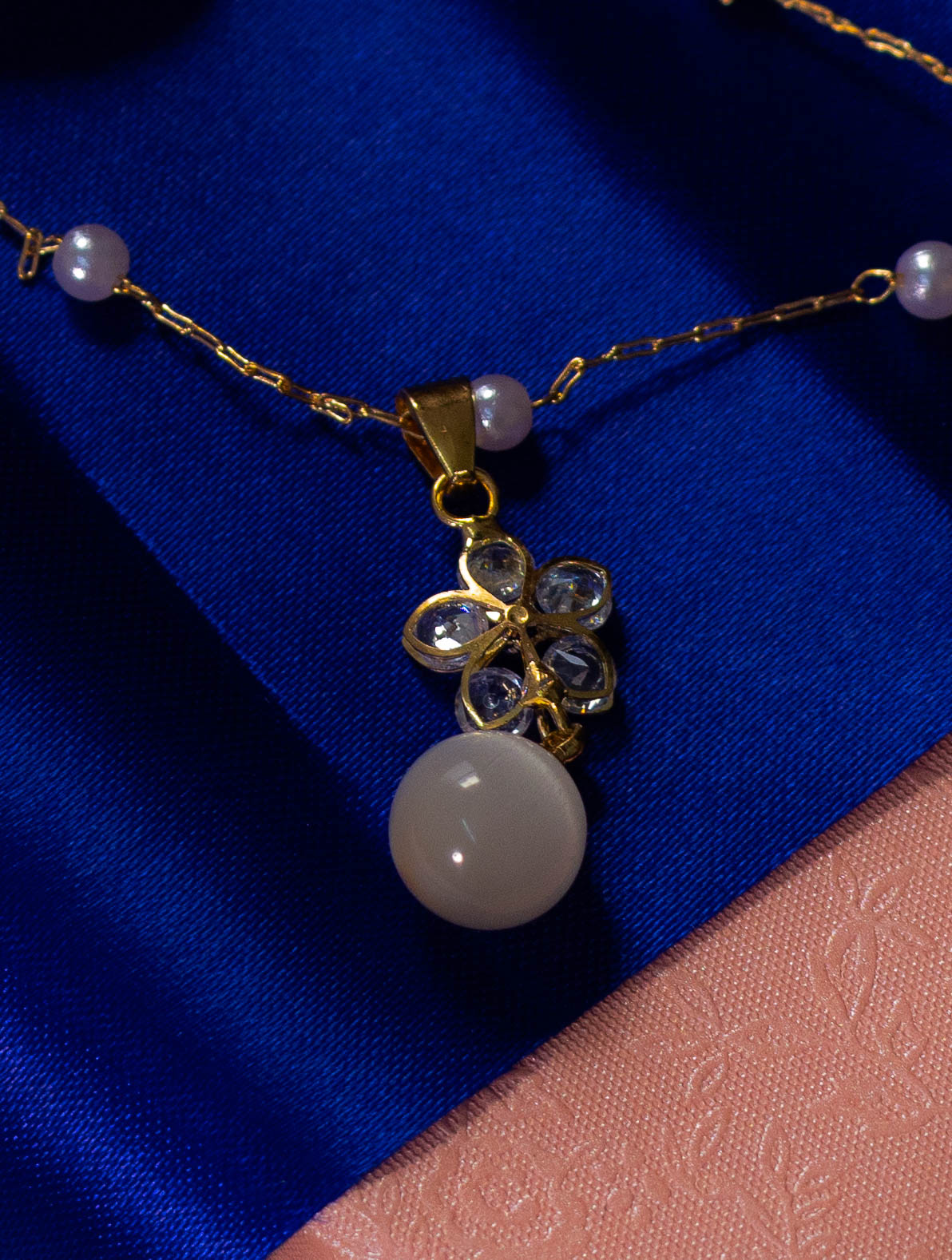 Floral Pendant Necklace with Pearl and Crystal Accents - Image 2