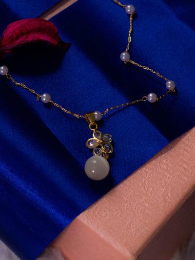 Floral Pendant Necklace with Pearl and Crystal Accents