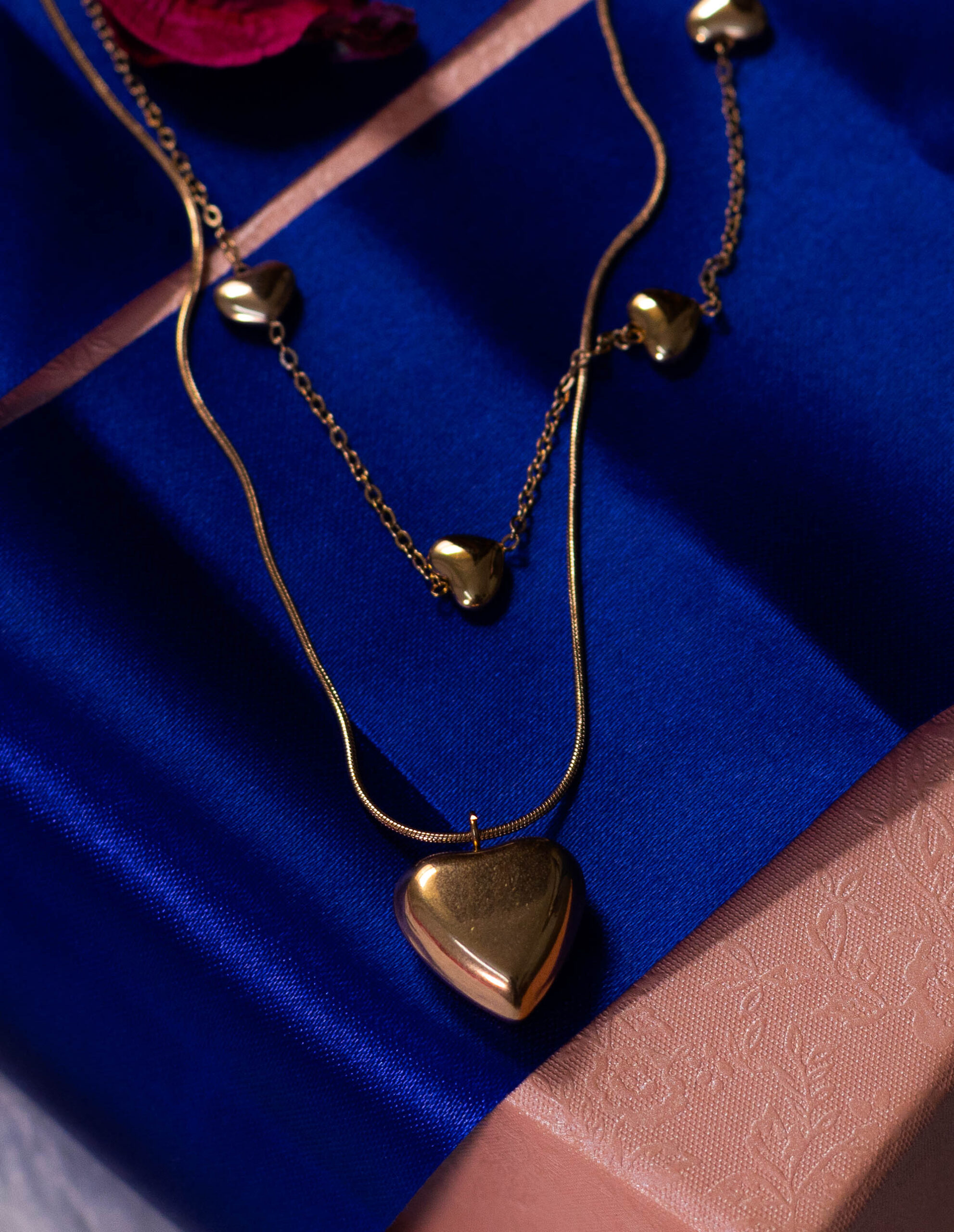 Layered Rose Gold Heart Necklace Set - Image 2