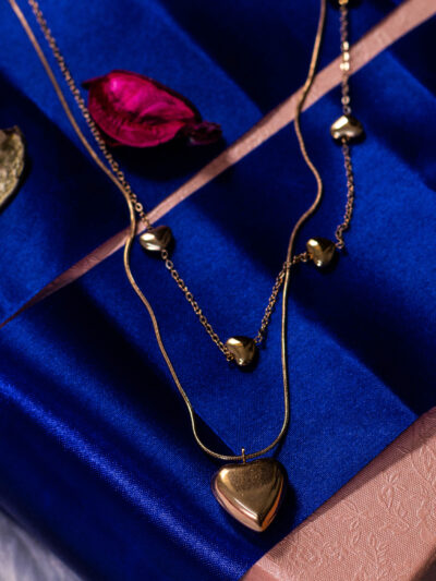 Layered Rose Gold Heart Necklace Set