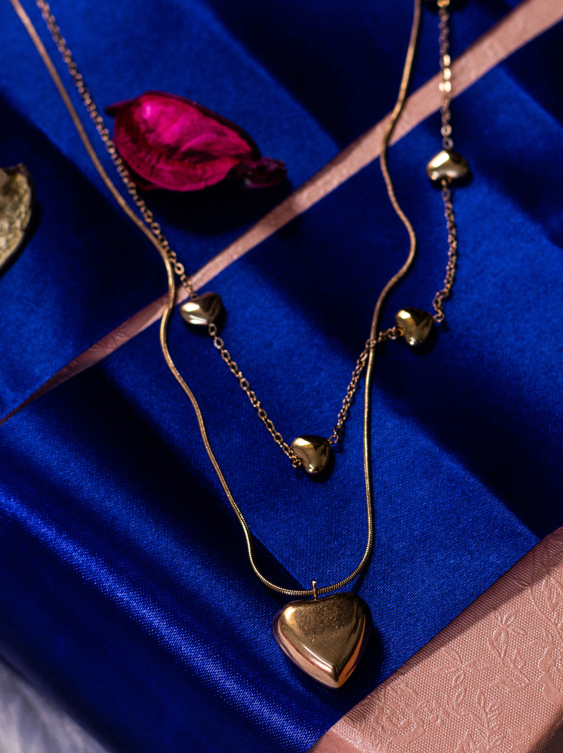 Layered Rose Gold Heart Necklace Set