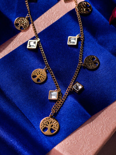 Layered Tree of Life & Crystal Charm Necklace