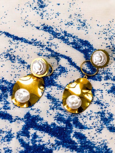 Organic Disc Pearl Drop Earrings