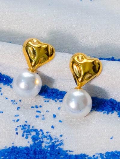 Sculpted Heart Pearl Drop Earrings