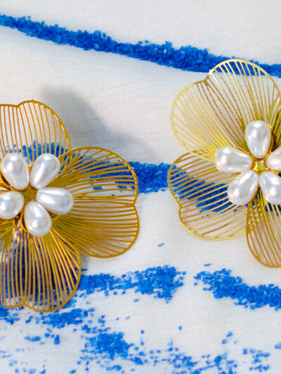 Filigree Flower Pearl Earrings