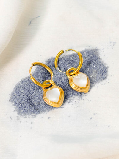 Mother-of-Pearl Heart Hoop Earrings