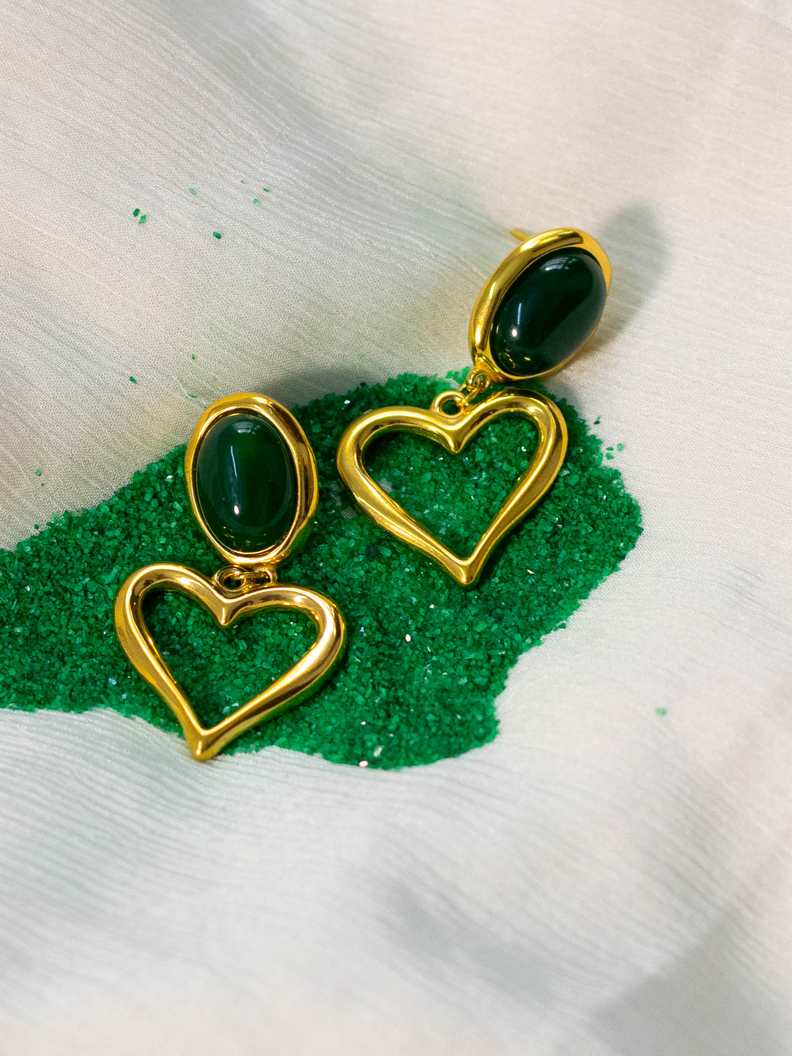 Emerald Heart Drop Earrings