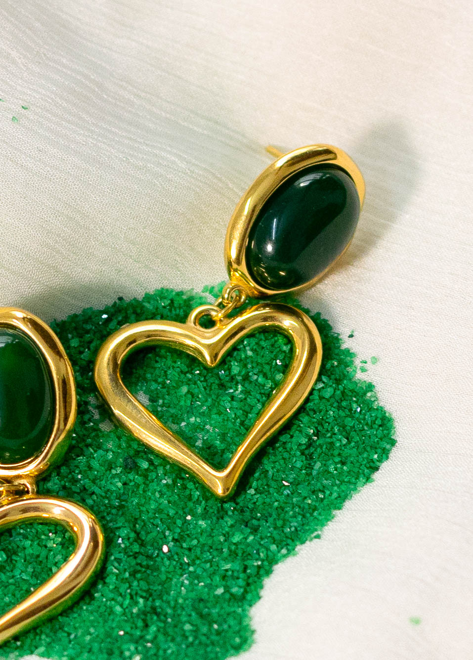 Emerald Heart Drop Earrings - Image 2