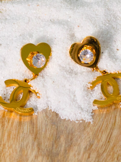 Heart and Interlocking "C" Dangle Earrings