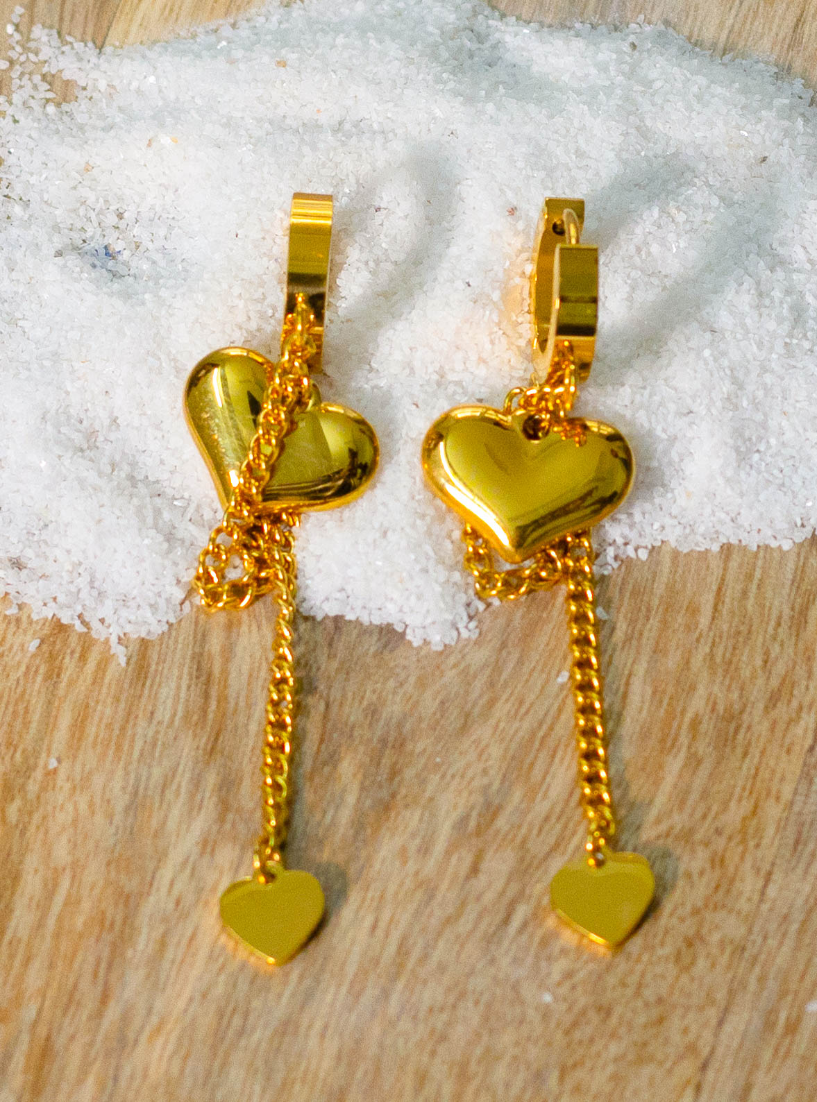 Dangling Heart Chain Earrings - Image 2