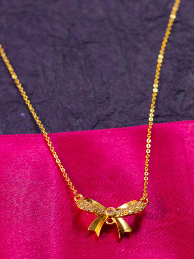Crystal Bow Pendant Necklace Golden