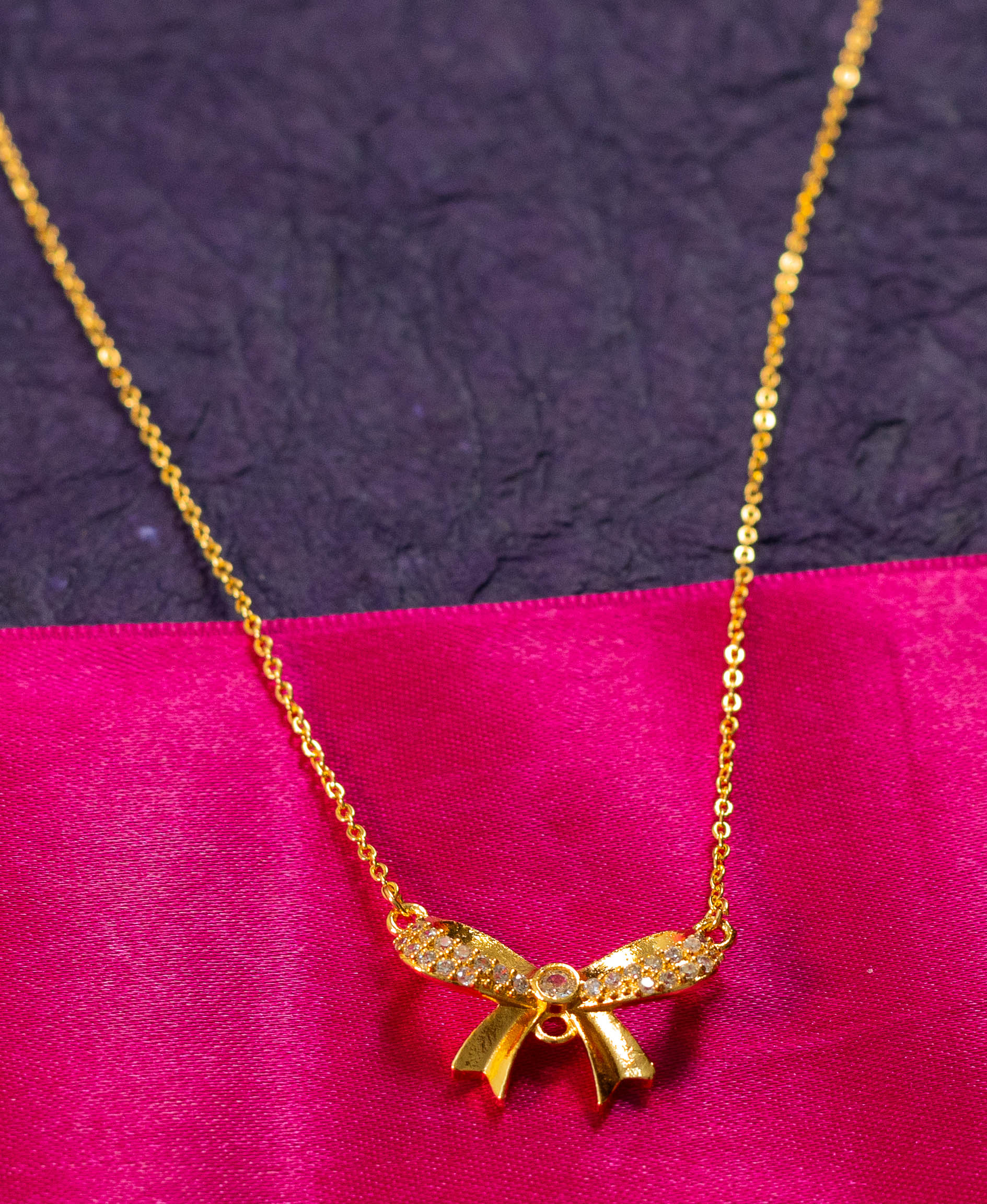 Crystal Bow Pendant Necklace Golden