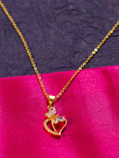 Crystal Heart and Butterfly Pendant Necklace