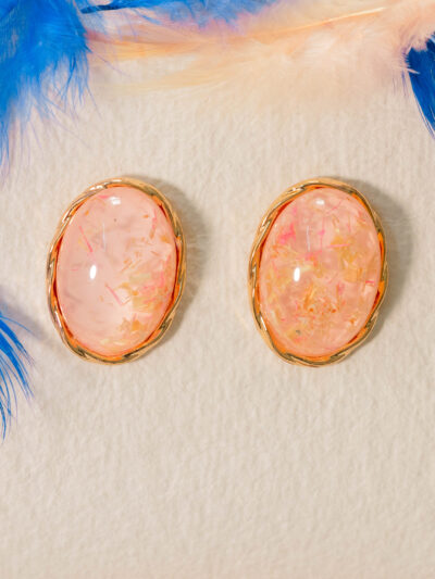 Pink Textured Stone Stud Earrings