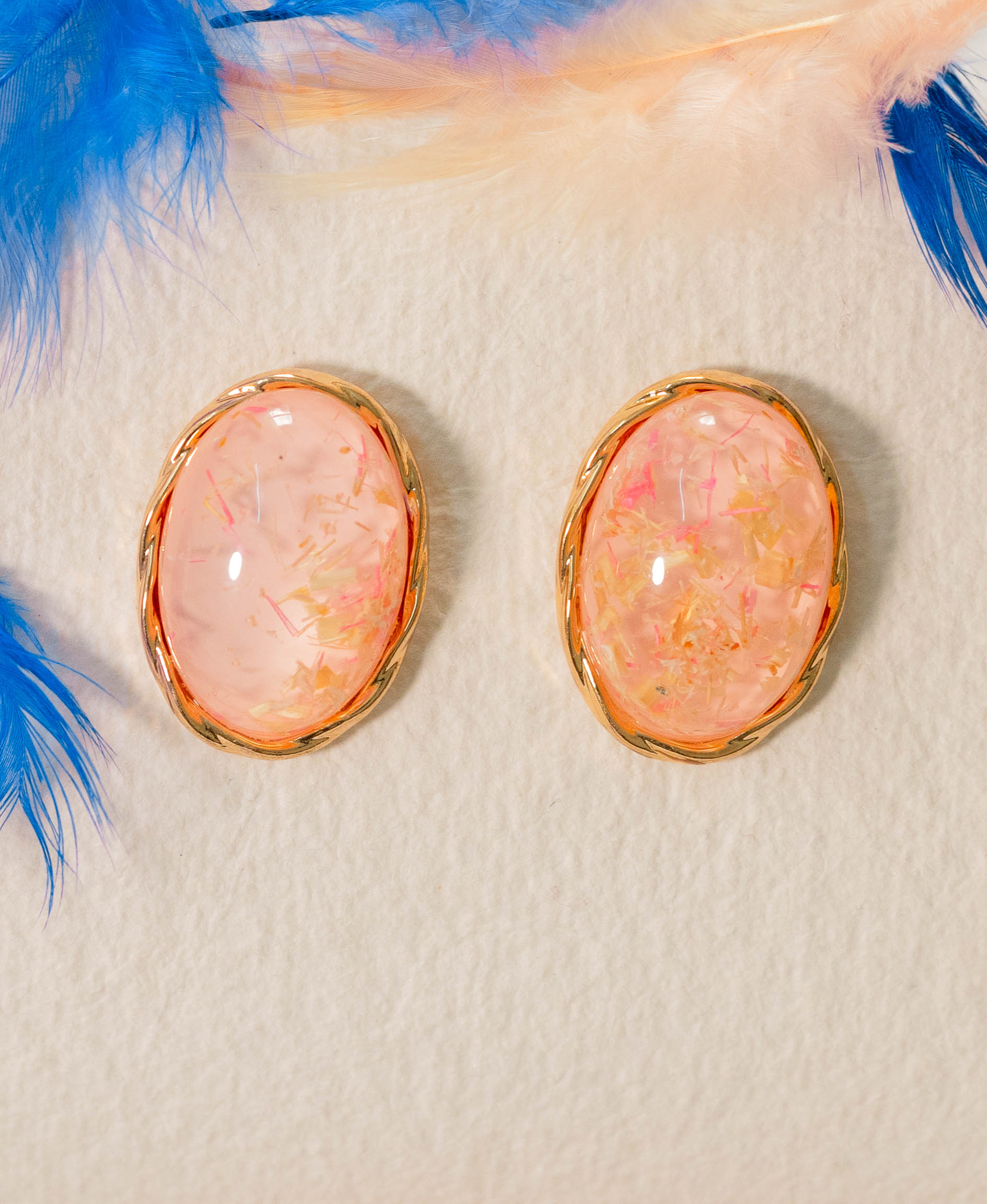 Pink Textured Stone Stud Earrings