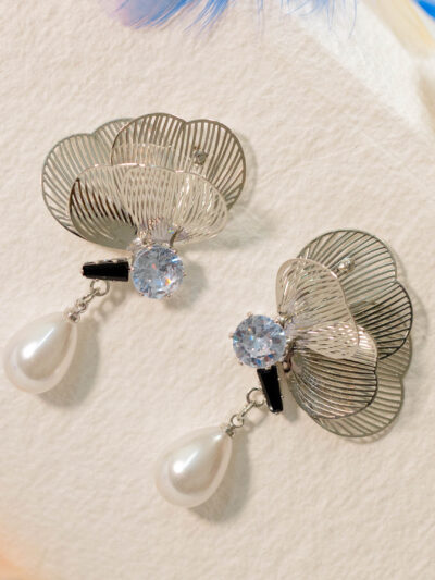 Floral Crystal and Pearl Drop Earrings