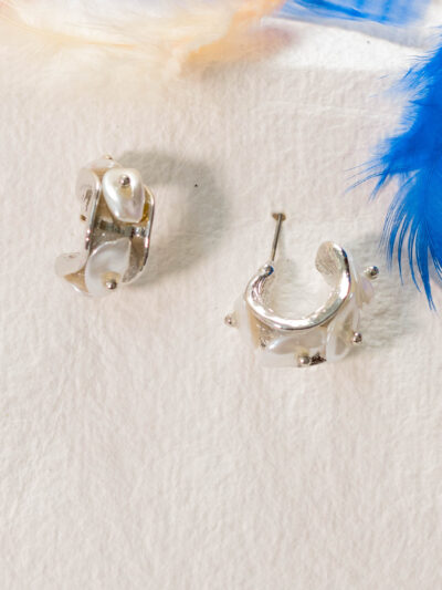 Textured Pearl Hoop Earrings