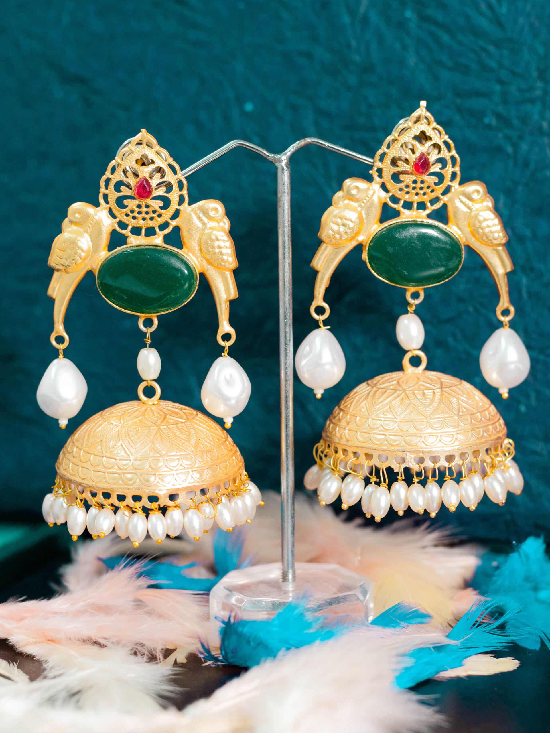 Artisan Bird & Dome Jhumka Earrings