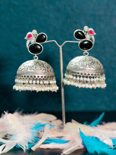Oxidized Silver Jhumka Earrings