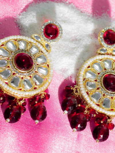 Kundan & Red Stone Statement Earrings
