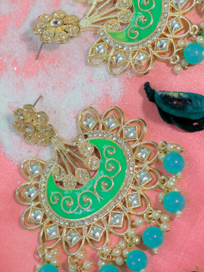Enamel & Kundan Chandbali Earrings