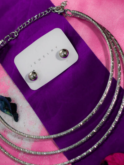 Silver Multi-Strand Necklace & Stud Earring Set