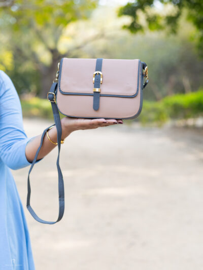Classic Beige Crossbody Bag with Buckle Detail