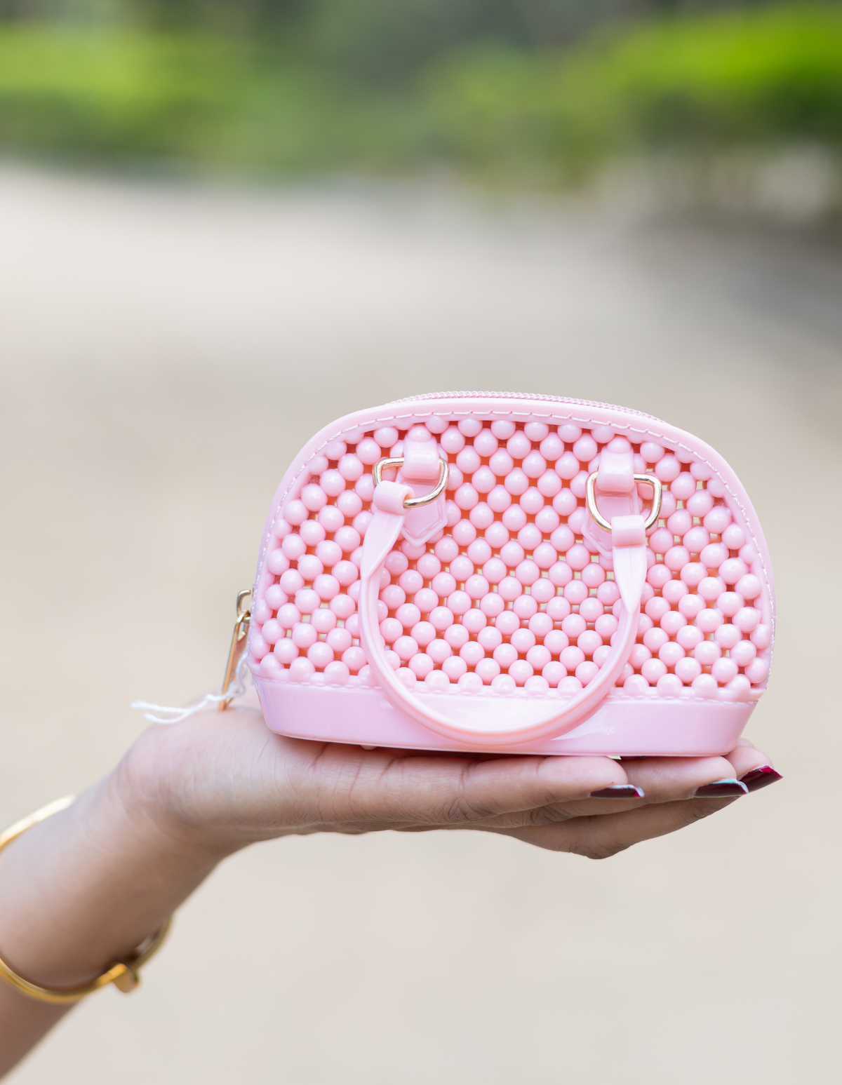 Pink Textured Mini Handbag
