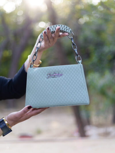 Elegant Pista Green Handbag with Chain Handle
