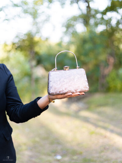 Elegant Gold Sequin Clutch with Metal Handle