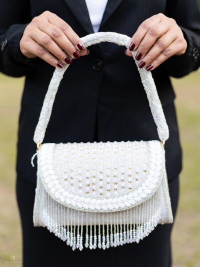 Pearl & Beaded Handbag with Fringe Detailing
