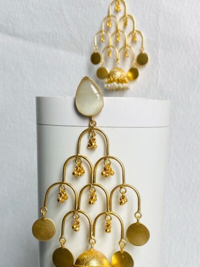 Elegant gold-plated statement earrings with cascading details for a bold traditional look.