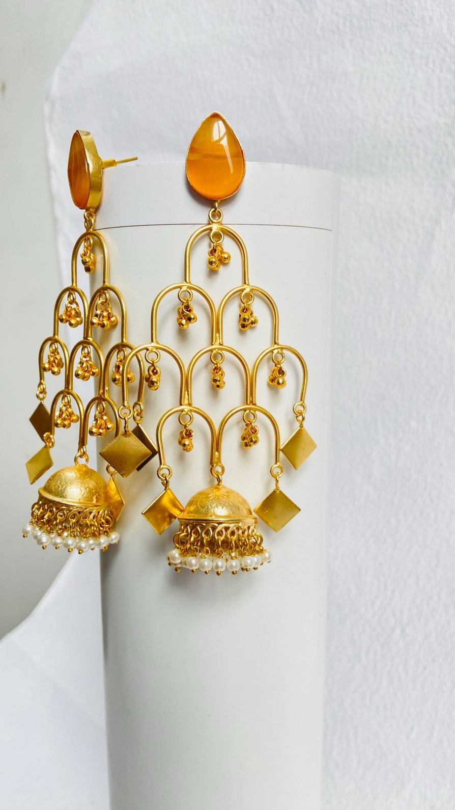 Elegant gold-plated statement earrings with cascading details for a bold traditional look. - Image 6