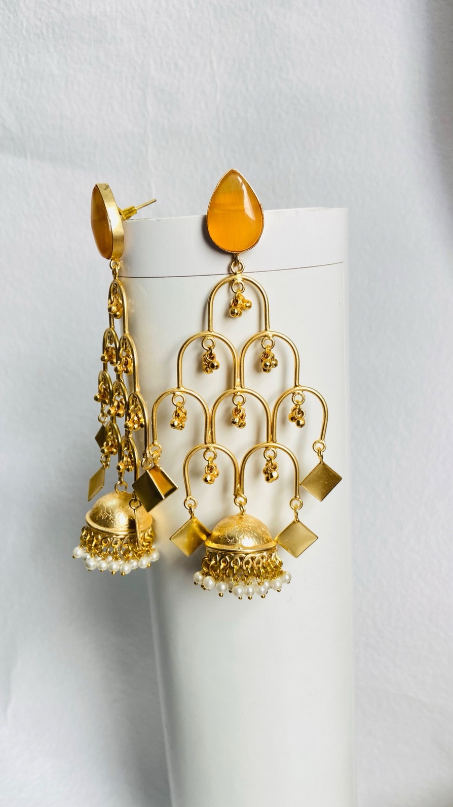 Elegant gold-plated statement earrings with cascading details for a bold traditional look. - Image 4