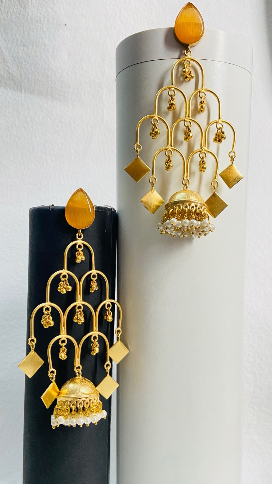 Elegant gold-plated statement earrings with cascading details for a bold traditional look. - Image 2