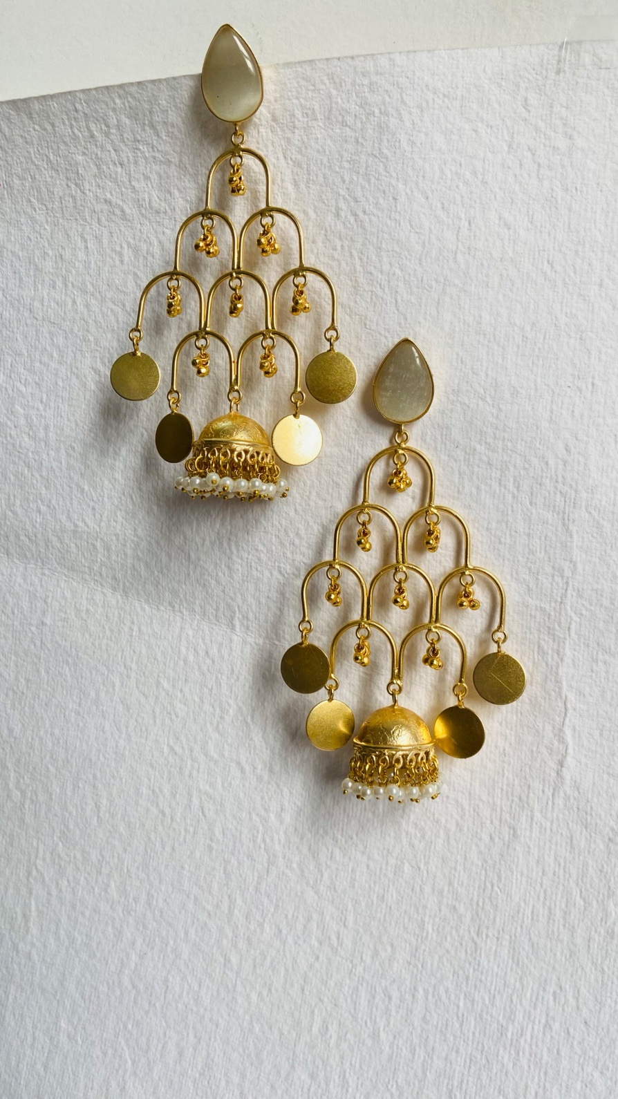 Elegant gold-plated statement earrings with cascading details for a bold traditional look. - Image 2