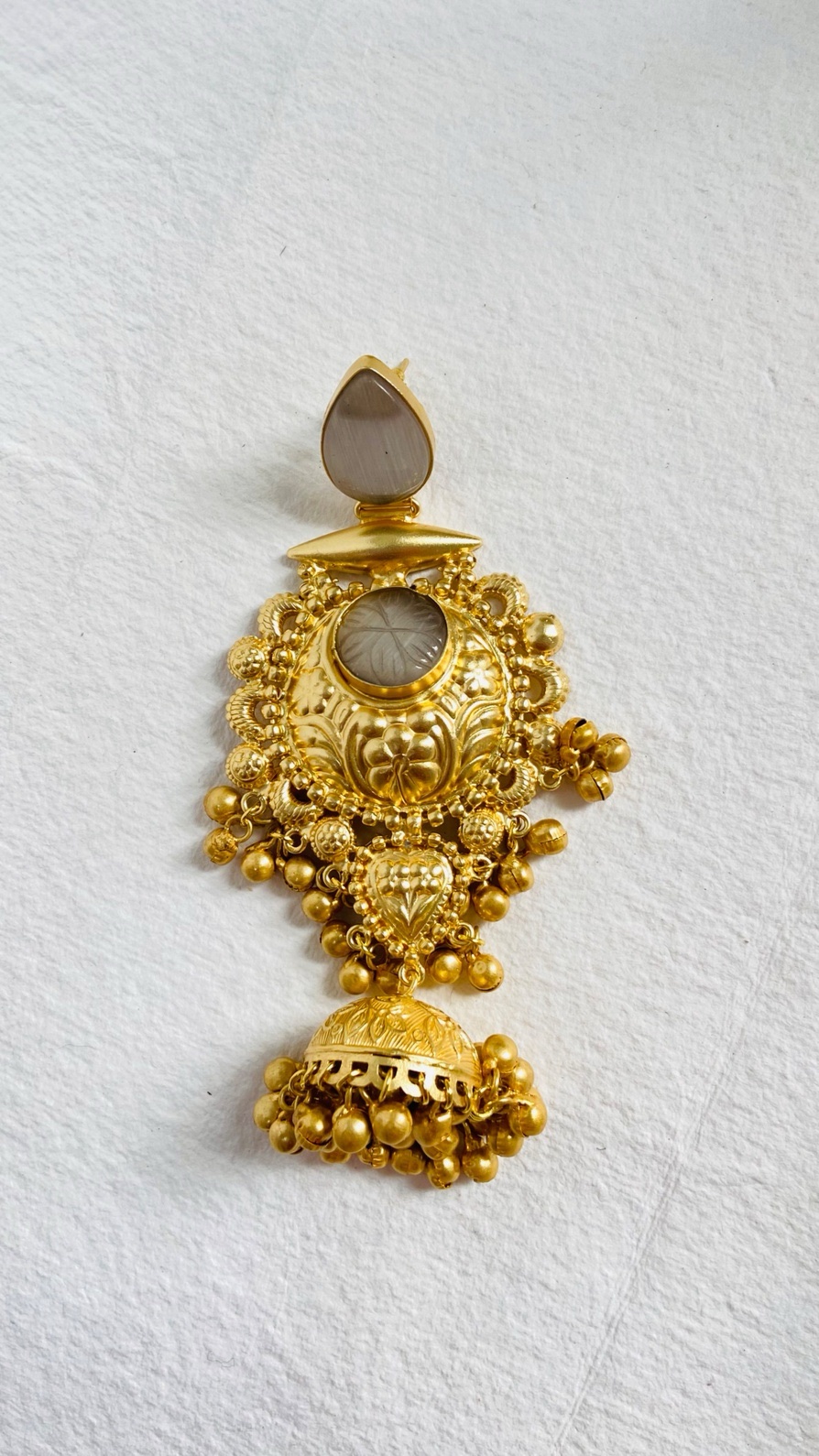 Timeless gold-plated jhumka earrings with intricate detailing and a regal touch. - Image 3
